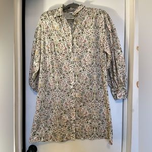 JCrew x Liberty long sleeve shirt dress. Loose fit, button front dress.